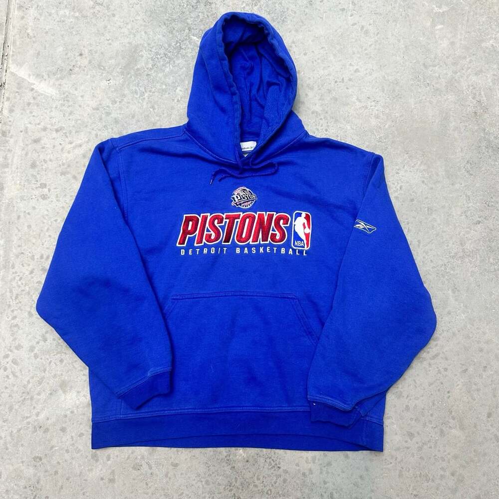 Vintage Reebok Detroit Pistons Embroidered Hoodie - Large